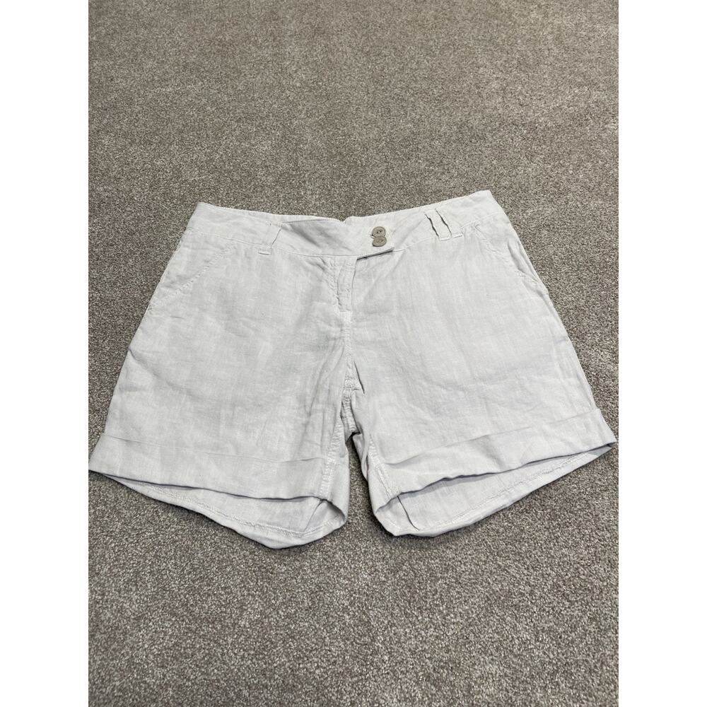 Neutral Beige Cuffed Resort Coastal Minimalist Summer Linen Shorts Women’s Sz 8